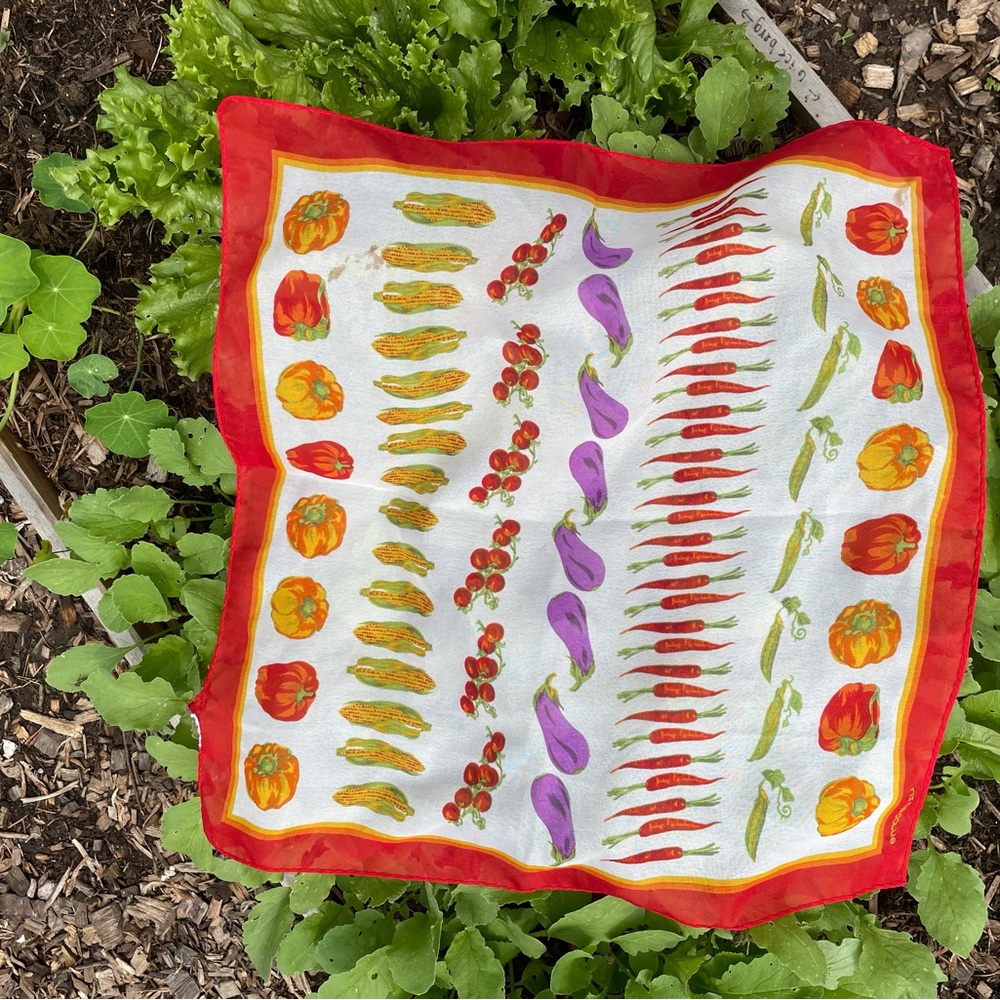 Colorful Vegetable Print Silk vintage tomato mediterranean Italian scarf